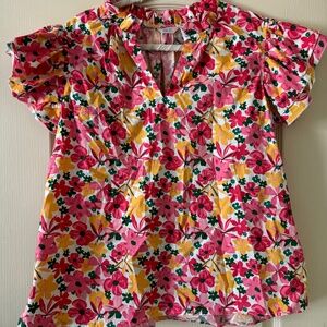 Kaktus Brand Floral Ruffle Sleeve Blouse